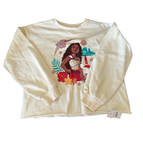 Disney Other - Disney Moana 2 Girls Sweatshirt Ivory Graphic Crewneck Pullover XL 14